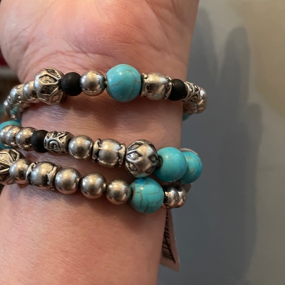 Free People Beaded Turquoise Silver-tone Stretch Bracelets, Lot of 3, NWT! - Picture 12 of 16